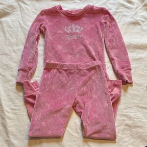 Juicy Couture Girls Pink Velour Two-Piece Pajama Set with Crown Motif